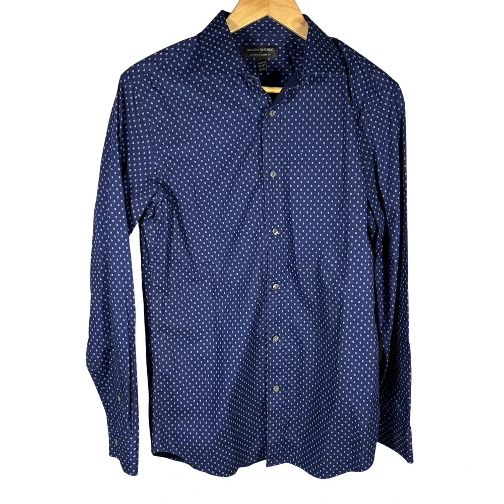 Banana Republic‎ Long Sleeve Button Shirt Blue/White Mens S 14-14 1/2 32-33